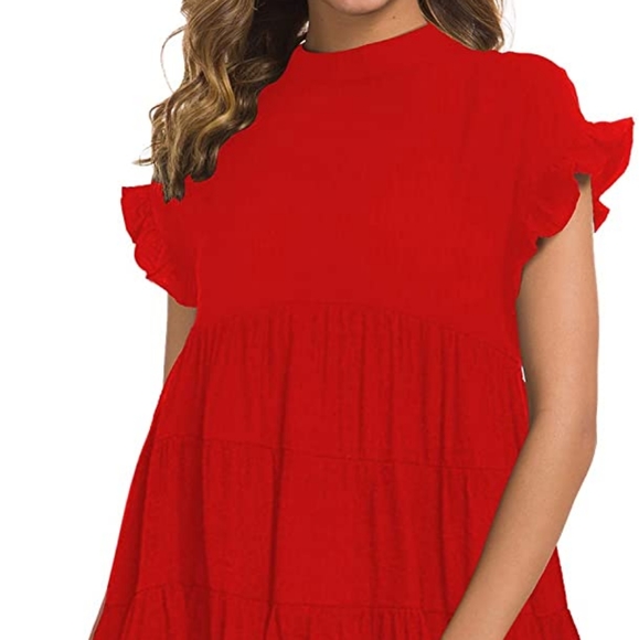 MIHOLL Red Ruffle Babydoll Top NWOT - Picture 2 of 7